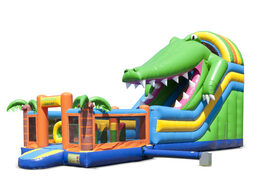 The inflatable slide in crocodile theme with a splash pool, impressive 3D object, fresh colors and the 3D obstacles for kids. Buy inflatable slides now online at JB Inflatables America