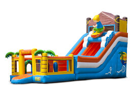 The inflatable slide in beach theme with a splash pool, impressive 3D object, fresh colors and the 3D obstacles for kids. Buy inflatable slides now online at JB Inflatables America