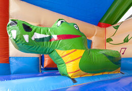 Order covered multifun bouncer with slide in crocodile theme with 3D object at the top for kids. Buy inflatable bouncers online at JB Inflatables America
