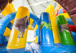 Multiplay amazon safari bounce house with a slide, fun objects on the jumping surface and eye-catching 3D objects for kids. Order inflatable bounce houses online at JB Inflatables America