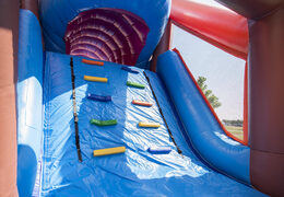 Order an inflatable shark-themed obstacle course with 7 game elements and colorful objects for kids. Buy inflatable obstacle courses online now at JB Inflatables America