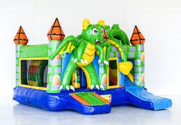 Order multiplay bounce house in dragon theme with slide for children. Buy inflatable bounce houses online at JB Inflatables America