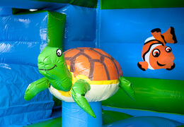 Buy turtle inflatable covered bouncer with various obstacles, a slide and a 3D object on the roof at JB Inflatables America. Order bouncers online at JB Inflatables America