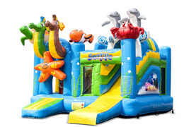 Buy indoor inflatable multiplay bounce house in the seaworld sea theme with slide for children. Order inflatable bounce houses online at JB Inflatables America