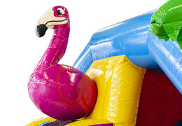 Inflatable slide combo flamingo-themed bouncer for sale at JB Inflatables America. Buy inflatable bouncers with slide for kids