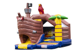 Inflatable slide combo bounce house in pirate theme for sale at JB Inflatables America. Order inflatable bounce houses with slide for kids