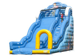 Inflatable slide in Wave theme with wavy sliding surfaces buy fun underwater world prints for kids. Order inflatable slides now online at JB Inflatables America