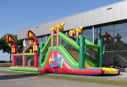 Get your unique 17 meter cowboy themed obstacle course now for kids. Order inflatable obstacle courses at JB Inflatables America