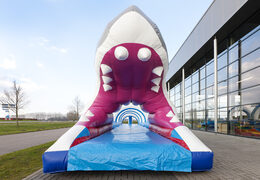 Buy 18m long inflatable shark themed belly slide for kids. Order inflatable slides now online at JB Inflatables America