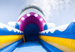 Order shark slide with the cheerful colors and nice print. Buy inflatable slides now online at JB Inflatables America