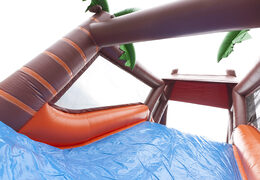 Unique 17 meter wide obstacle course in jungle theme with 7 game elements and colorful objects for kids. Buy inflatable obstacle courses online now at JB Inflatables America