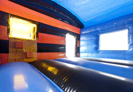 Buy covered maxi multifun bounce house in car theme with a slide for children. Order inflatable bounce houses online at JB Inflatables America