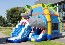 Order covered maxifun super bounce house with slide in shark theme for children. Buy inflatable bounce houses online at JB Inflatables America