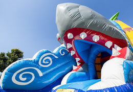 Order covered maxifun super bouncer with slide in shark theme for children. Buy bouncers online at JB Inflatables America