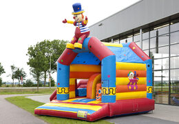 Buy multifun bouncy castle in clown theme with a striking 3D figure on the roof for kids. Order inflatable bouncy castles online at JB Inflatables America
