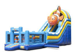 Multifunctional inflatable slide in clownfish theme with a splash pool, impressive 3D object, fresh colors and the 3D obstacles for children. Buy inflatable slides now online at JB Inflatables America