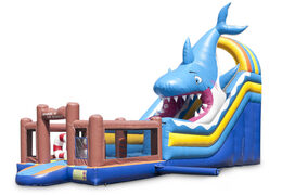 The inflatable shark-themed slide with a splash pool, impressive 3D object, fresh colors and the 3D obstacles ordered for kids. Buy inflatable slides now online at JB Inflatables America