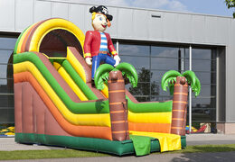 Inflatable multifunctional slide in a pirate theme with a splash pool, impressive 3D object, fresh colors and the 3D obstacles for kids. Buy inflatable slides now online at JB Inflatables America