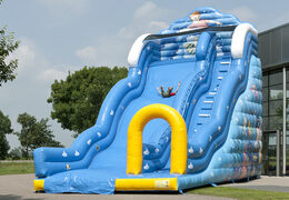 Buy Wave themed inflatable slide with wavy sliding surface and fun underwater world prints for kids. Order inflatable slides now online at JB Inflatables America