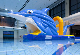 Buy an airtight inflatable pool slide in a dolphin theme for both young and old. Order inflatable water attractions now online at JB Inflatables America