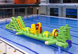 Unique crocodile run pool 12m long with challenging obstacle objects for both young and old. Buy inflatable pool games now online at JB Inflatables America