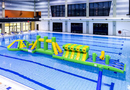 Buy inflatable adventure run green/blue 16m swimming pool with fun objects and round slide for both young and old. Order inflatable pool games now online at JB Inflatables America