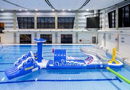 Order 13 meters long inflatable shark run swimming pool assault course in a unique design with funny 3D objects and no less than 2 slides for kids. Buy inflatable obstacle courses online now at JB Inflatables America