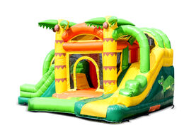 Buy a small indoor inflatable multiplay bounce house in a jungle theme with slide for children. Order inflatable bounce houses online at JB Inflatables America
