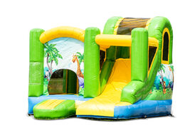 Buy a small indoor inflatable multiplay bounce house with slide in a jungle theme for kids. Order inflatable bounce houses online at JB Inflatables America