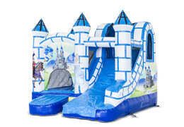 Order small indoor inflatable multiplay bounce house in theme blue and white castle with slide for children. Buy inflatable bounce houses online at JB Inflatables America
