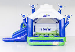 Buy a custom Storm: Multifunctional windmill bounce houses with slide at JB Promotions America. Promotional bounce houses made in all shapes and sizes at JB Promotions America