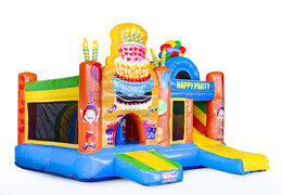 Medium inflatable multiplay bounce house in party theme for children. Order inflatable bounce houses online at JB Inflatables America