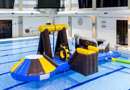 Unique airtight inflatable pirate play island with a vine, climbing tower, round slide and obstacles for both young and old. Buy inflatable pool games now online at JB Inflatables America