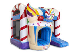 Mini inflatable multiplay bounce house in candy theme for children. Order inflatable bounce houses online at JB Inflatables America