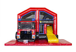 Order custom Captian Jack Multiplay Fire Brigade Covered inflatables at JB Inflatables America. Request a free design for inflatable bounce houses in your own corporate identity now