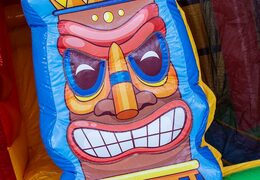 Buy inflatable boss slidebox bounce house in Hawaii theme with a slide for children. Order inflatable bounce houses online at JB Inflatables America 