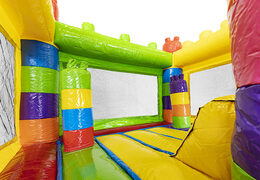 Purchase superblocks-themed mini inflatable bouncer with slide for kids. Order inflatable bouncers online at JB Inflatables America