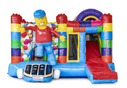 Buy superblocks themed medium inflatable multiplay bounce house with slide for kids. Order inflatable bounce houses online at JB Inflatables America