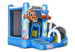 Buy a small indoor inflatable multiplay bouncy castle in the Seaworld Nemo theme with slide for children. Order inflatable bouncy castles online at JB Inflatables America