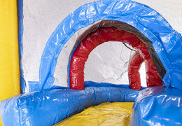 Buy mini inflatable multiplay bouncer in party theme with slide for kids. Order inflatable bouncers online at JB Inflatables America