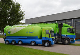 Buy green and blue inflatable De Heus truck eye-catcher. Order blow-up promotionals now online at JB Inflatables America
