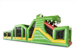 Order an obstacle course 19 meters long in a crocodile theme with appropriate 3D objects for kids. Buy inflatable obstacle courses online now at JB Inflatables America