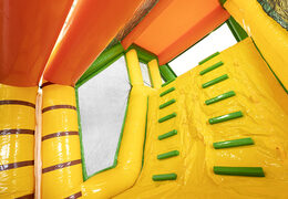 Jungle themed inflatable modular obstacle course with matching 3D objects for children. Buy inflatable obstacle courses online now at JB Inflatables America