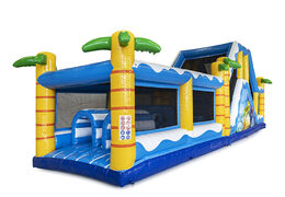 Order an obstacle course 13.5 meters long in the surf theme with appropriate 3D objects for kids. Buy inflatable obstacle courses online now at JB Inflatables America