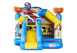 Superhero themed inflatable slide combo bounce house for sale at JB Inflatables America. Order inflatable bounce houses with slide at JB Inflatables America