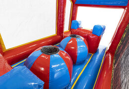 Inflatable modular 19 meter obstacle course in a rollercoaster theme, 3D objects and a double course in different themes for kids. Buy inflatable obstacle courses online now at JB Inflatables America