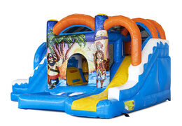 Buy a small indoor inflatable multiplay bounce house in pirate theme with slide for children. Order inflatable bounce houses online at JB Inflatables America