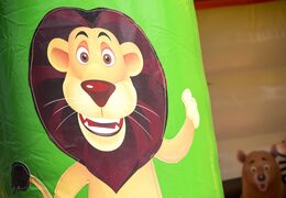 Purchase a midi multifun inflatable bounce house with roof in jungle theme for kids. Buy bounce house online at JB Inflatables America