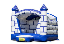 Small inflatable castle themed bounce house with roof in a color combination of blue and white for sale. Order bounce houses at JB Inflatables America online
