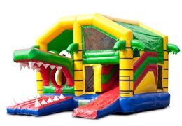 Buy an inflatable indoor multiplay bounce house with slide in a crocodile theme for children. Order inflatable bounce houses online at JB Inflatables America